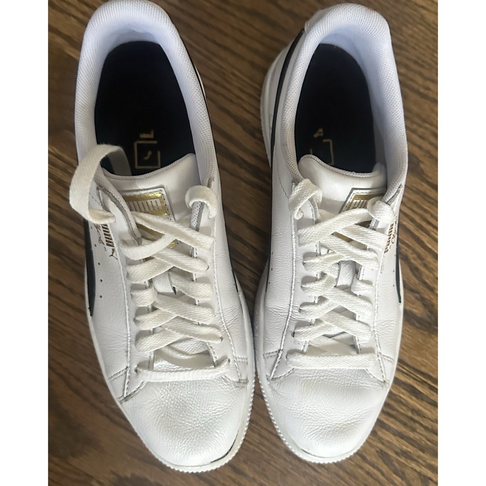 Puma Clyde Core L. Foil White Black Gold 364669-01 Mens 7.5 Classic Sneakers - Picture 3 of 16